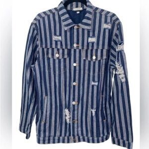 Stylish Blue Striped Denim Jacket for Men